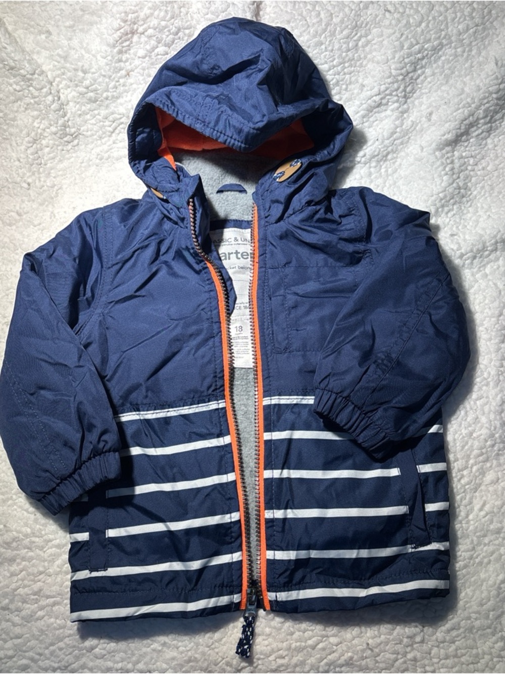 Carter's Navy Jacket with Orange Lining and Gray Fleece Interior